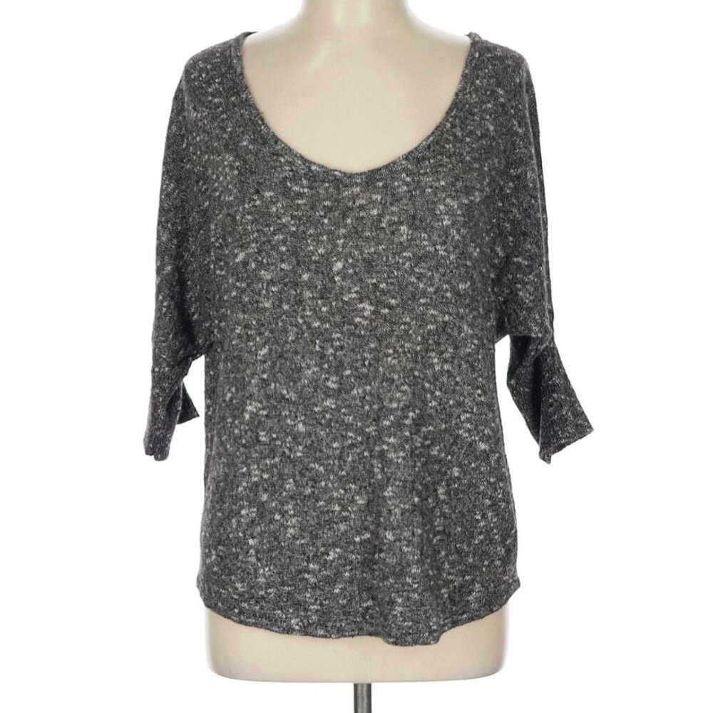 MAURICES Black White Marled Open Knit 3/4 Sleeve Dolman Sleeve Sweater Knit Top